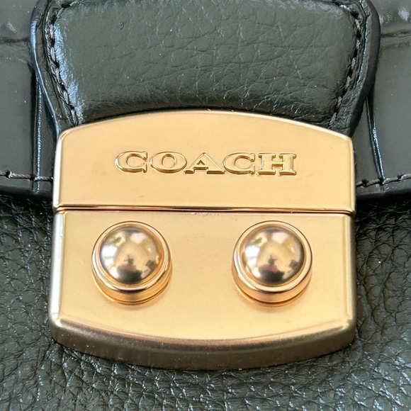 Coach Flap Clutch Black Pebble Crocodile Embossed & Snake Leather Wristlet - Picture 3 of 9